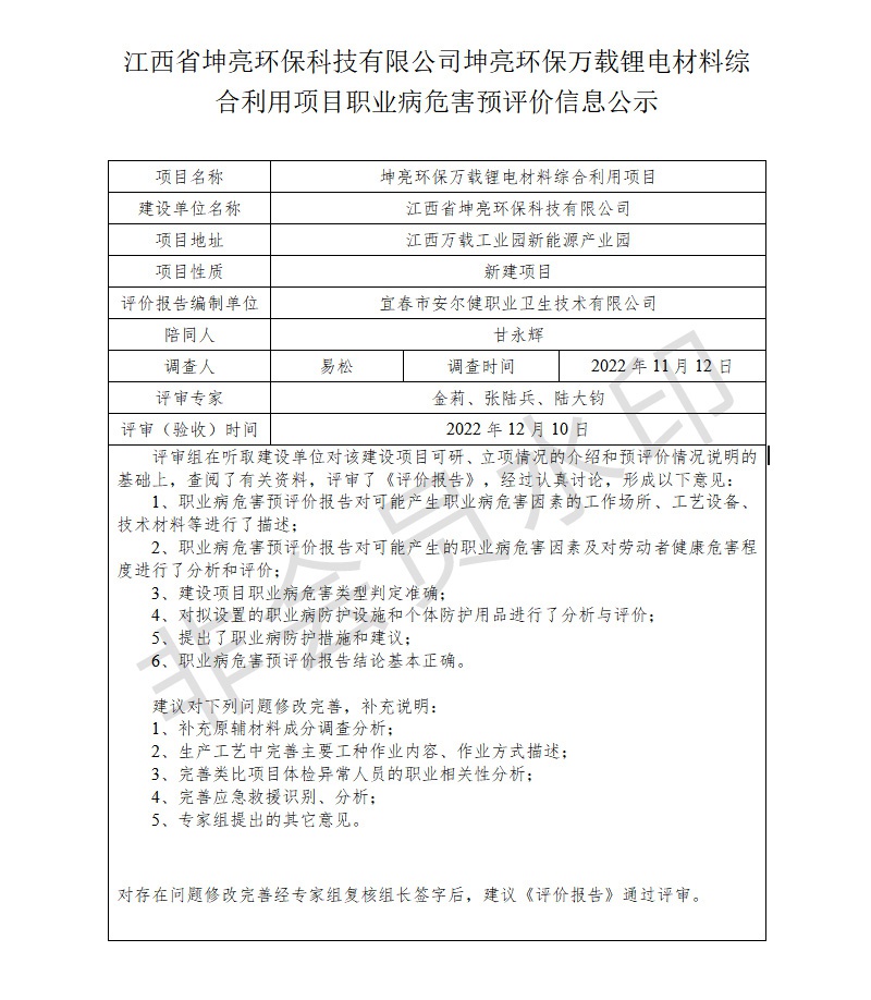江西省坤亮環(huán)?？萍加邢薰纠ち镰h(huán)保萬(wàn)載鋰電材料綜合利用項(xiàng)目職業(yè)病危害預(yù)評(píng)價(jià)信息公示.jpg