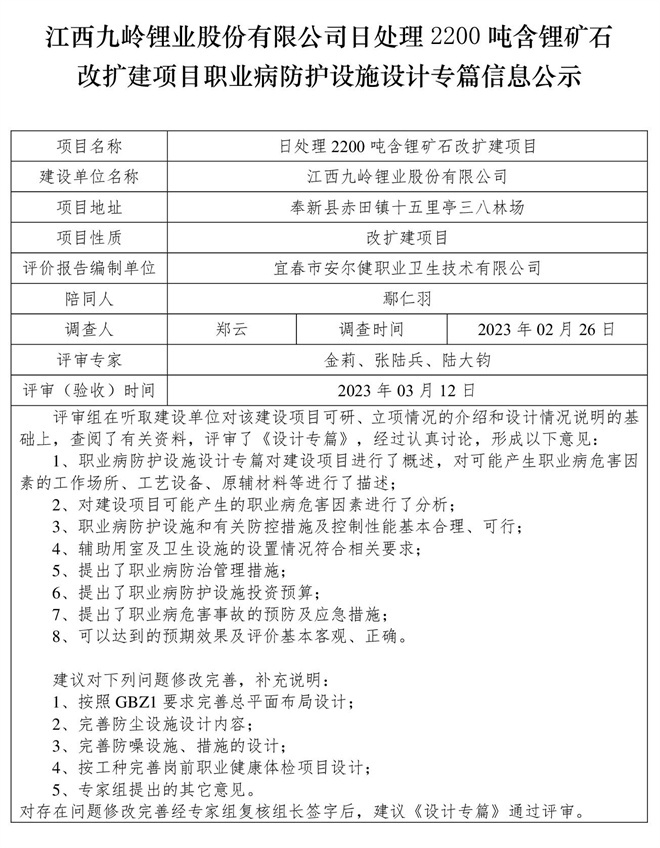 江西九嶺鋰業(yè)股份有限公司日處理2200噸含鋰礦石改擴建項目職業(yè)病防護設(shè)施設(shè)計專篇信息公示.jpg