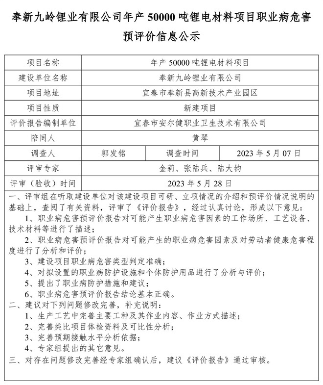 奉新九嶺鋰業(yè)有限公司年產(chǎn)50000噸鋰電材料項(xiàng)目職業(yè)病危害預(yù)評價信息公示.jpg